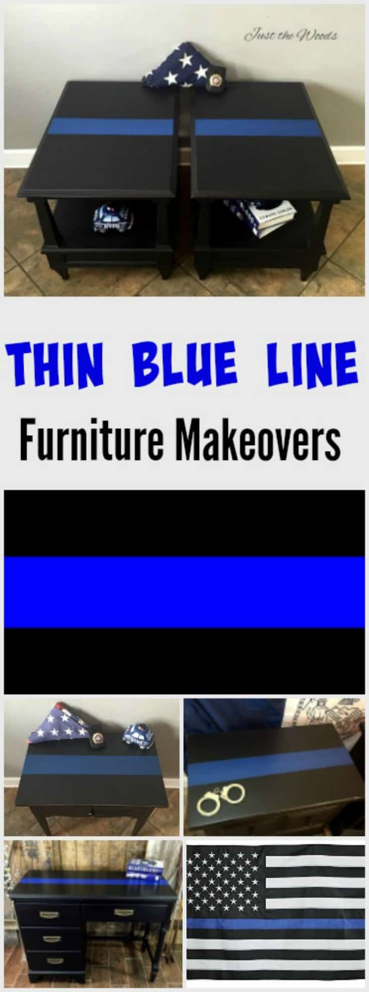 Thin blue line painted furniture. See how to add blue line decor to your LEO home to show police support.