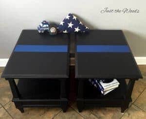 thin blue line tables, nypd, thin blue line, painted furniture, just the woods