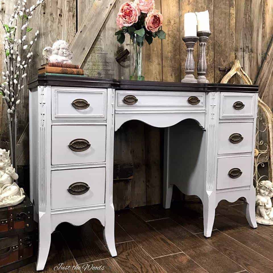 Gray Painted Desk With Espresso Stain Top By Just The Woods