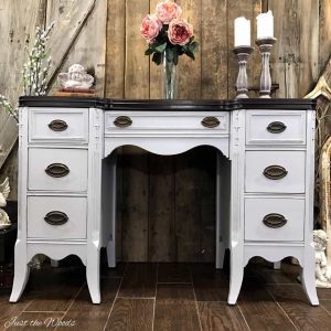 vintage painted desk, painted gray desk, just the woods, nj, ny