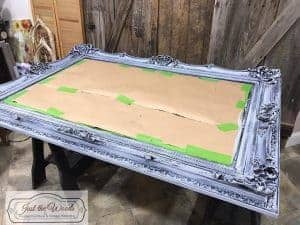 brushed-gray-paint, dry brush, chalk paint, painted mirror, gray ornate mirror