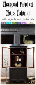 charcoal-painted-china-cabinet-with-cherry-wood, vintage china cabinet, painted furniture