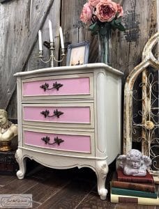 french-provincial-painted-chest, painted furniture, vintage, curvy furniture, shabby chic, distressed, pink paint, chalk paint