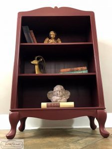 bookcase, painted furniture, just the woods, curves, distressed, cranberry, chalk paint