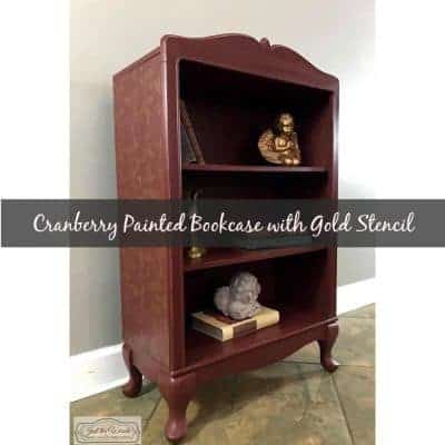 Cranberry Painted Bookcase with Added Stencil