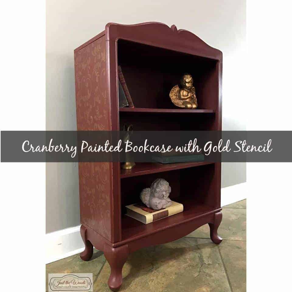 Cranberry Painted Bookcase with Added Gold Stencil