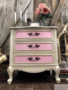 painted-chest, painted nightstand, chalk paint, pink paint, antique glaze, manhattan