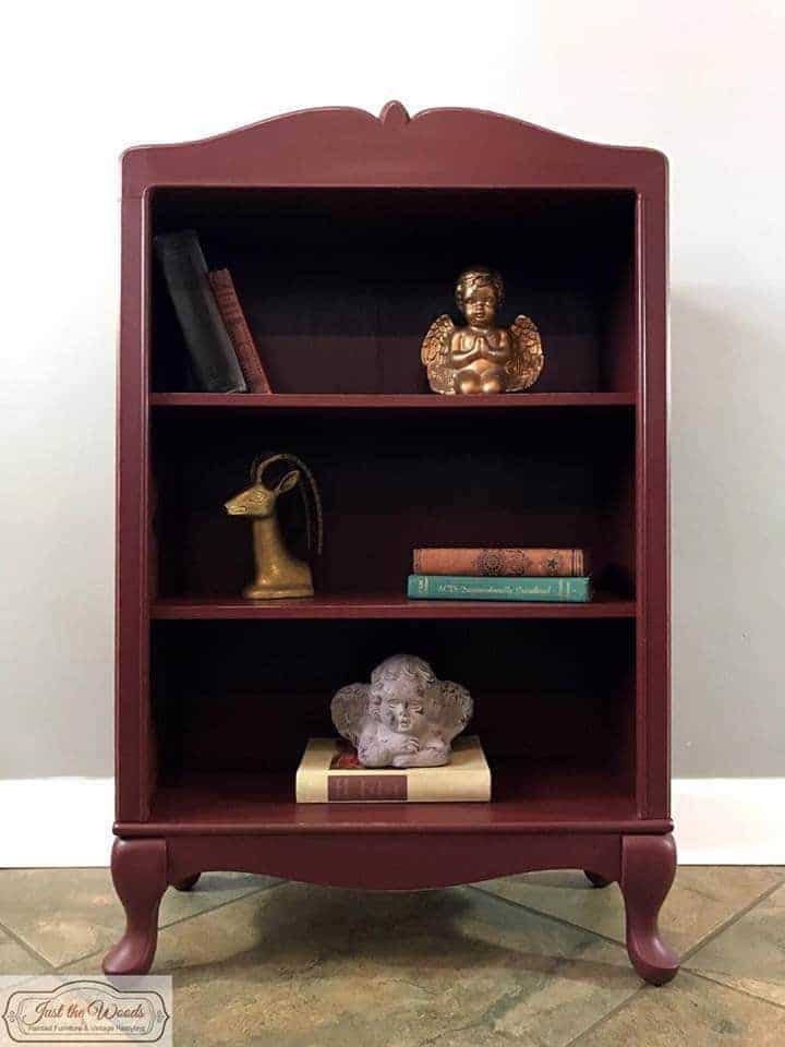Cranberry Painted Bookcase with Added Gold Stencil
