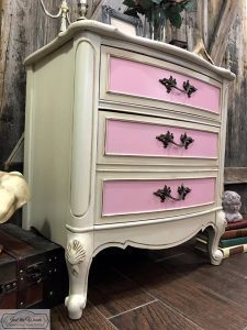 painted-nightstand-pink-drawers, french provincial, painted chest, nightstand, staten island, nyc