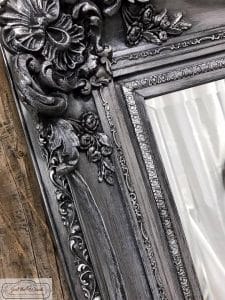 silver-highlights, ornate details, painted furniture, painted mirror, pewter, vintage, just the woods