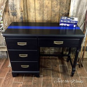 thin-blue-line-painted-desk, thin blue line furniture, painted desk, vintage desk, ny, nj, just the woods