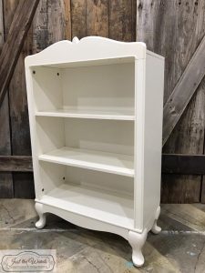 unfinished bookcase, cranberry, chalk paint, bookcase, staten island, shabby chic, stencil