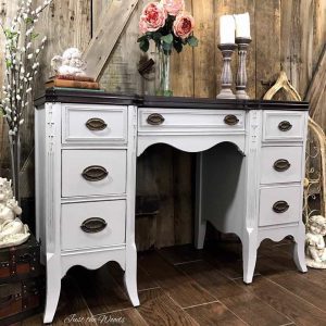 vintage-desk, gray painted desk, espresso stain, just the woods, chalk paint