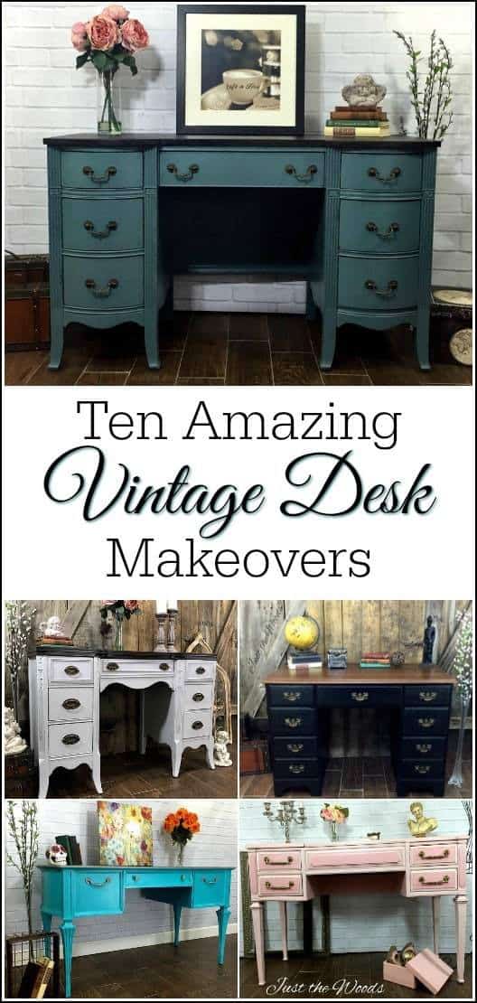 vintage-desk-makeovers, painted desk, vintage furniture, chalk paint, shabby chic, just the woods