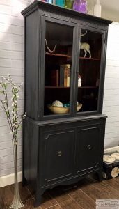 vintage-graphite-chalk-paint, painted china cabinet, vintage furniture, chalk paint, charcoal, staten island