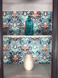 decoupage-fabric, spoonflower, decoupage, painted china cabinet, new york, just the woods