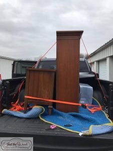 furniture-in-truck, moving vintage furniture, pick up truck, vintage china cabinet, staten island