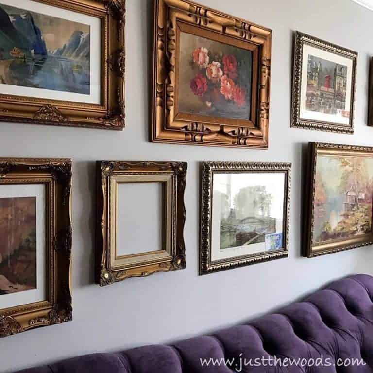 gallery wall, ornate frames, vintage style, museum style