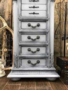 weathered gray, painted jewelry chest, gustavian style, french country, chalk paint, pure home paint, staten island, 