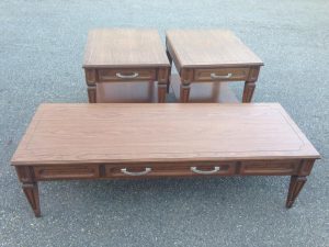 mersman, vintage mersman furniture, coffee tables, end tables, vintage furniture, orange painted furniture