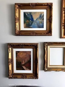 newly-framed-old-art, vintage style gallery wall, ornate frames, gallery wall