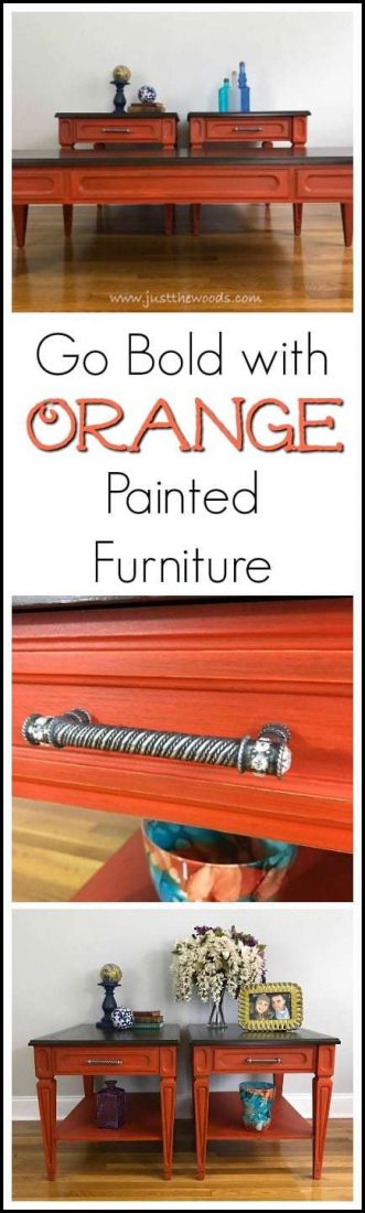 orange-painted-tables-pin, orange painted furniture, painted mcm furniture, mersman, just the woods, new york, staten island