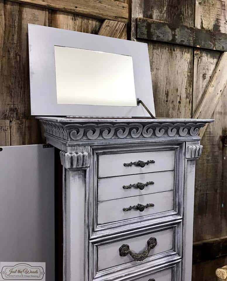 paint mirror jewelry chest, jewelery armoire mirror, paint when mirror doesn't come out