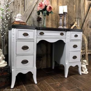 painted-furniture-gray-with-stain, gray painted furniture, painted desk, vintage desk, nyc