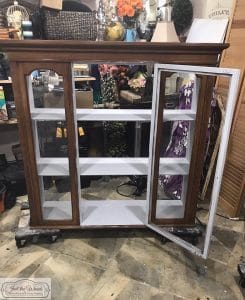 painted-light-gray-inside-cabinet, gray chalk paint, painted inside china cabinet