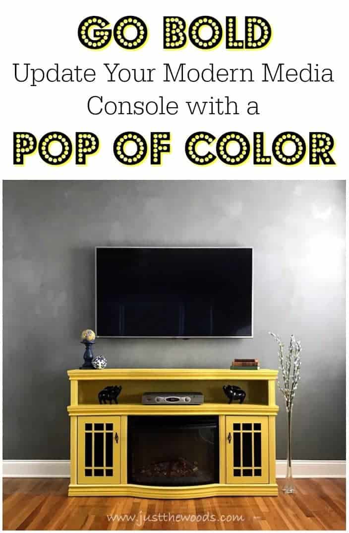 bold yellow media console, painted media stand, tv stand, media center