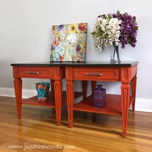 painted-orange-tables, orange painted tables, chalk paint, barcelona, pure home paint, just the woods