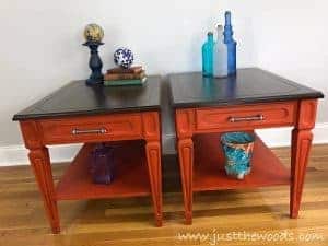 pure-home-paint-teak-and-orange, painted mcm tables, mersman, vintage furniture