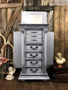 weathered gray, painted jewelry chest, gustavian style, french country, chalk paint, pure home paint, staten island, 