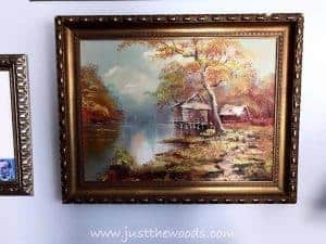 vintage-art-in-gold-frame, gallery wall, painting on gallery wall, how to arrange gallery wall