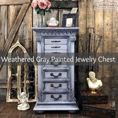 Weathered Gray Hand Painted Jewelry Chest