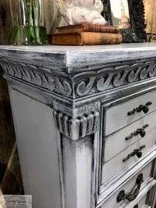 wet distress, layered paint, chalk paint, gustavian style, ornate details, painted furniture, painted chest, painted jewelry chest