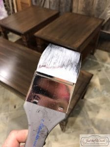 white-taklon-brush, smooth paint brush, soft bristles, painted furniture, orange painted furniture, just the woods