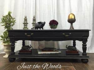 black-distressed-coffee-table, chalk paint derby, pure home paint