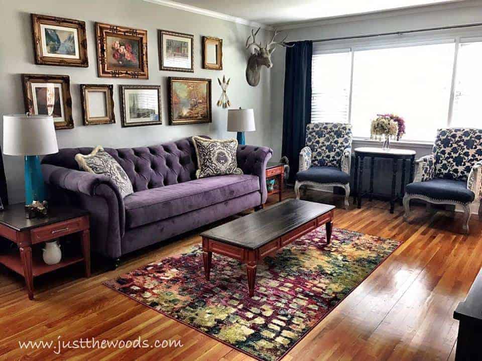 home decor, uniqe decor, eclectic home decor, purple couch, colorful home