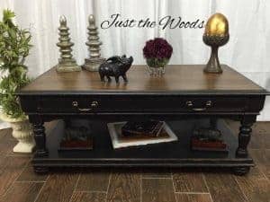 distressed-coffee-table, black chalkpaint, wood grain, new york, painted furniture, coffee table