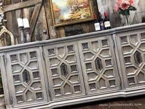 gray-cream-painted-furniture, ornate painted buffet, painted vintage furniture, new york, chalk paint