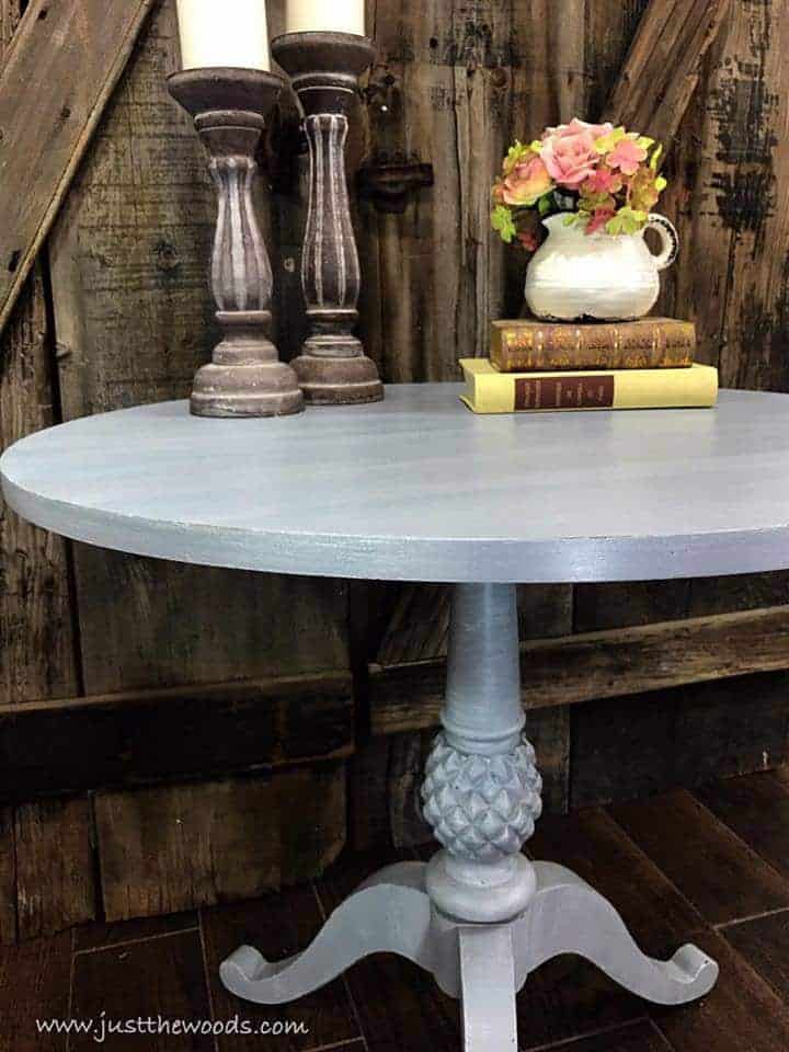 gray-painted-layered-table, how to dry brush, how to paint layers, chalk paint