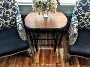 home-decorators-arm-chairs, painted furniture, parlor table, living room makeover, blue arm chairs