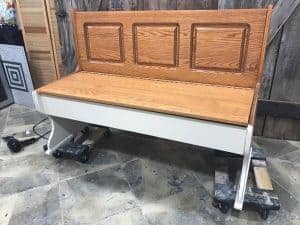 paint-bottom-first, painted bench, farmhouse painted bench, distressed white, chalk paint, painted bench ideas