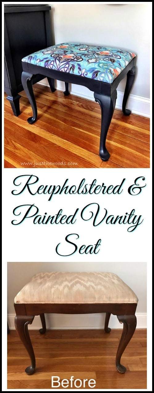 Painted Vanity Seat With Reupholstered Fabric Cushion A Reupholstered And Painted Vanity Seat Makeover Is Perfect Addition To An Entire Living Room