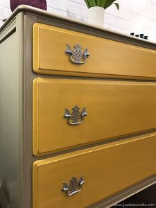 taupe-and-yellow-silver-hardware, yellow painted dresser, painted dresser, new york, nyc, just the woods