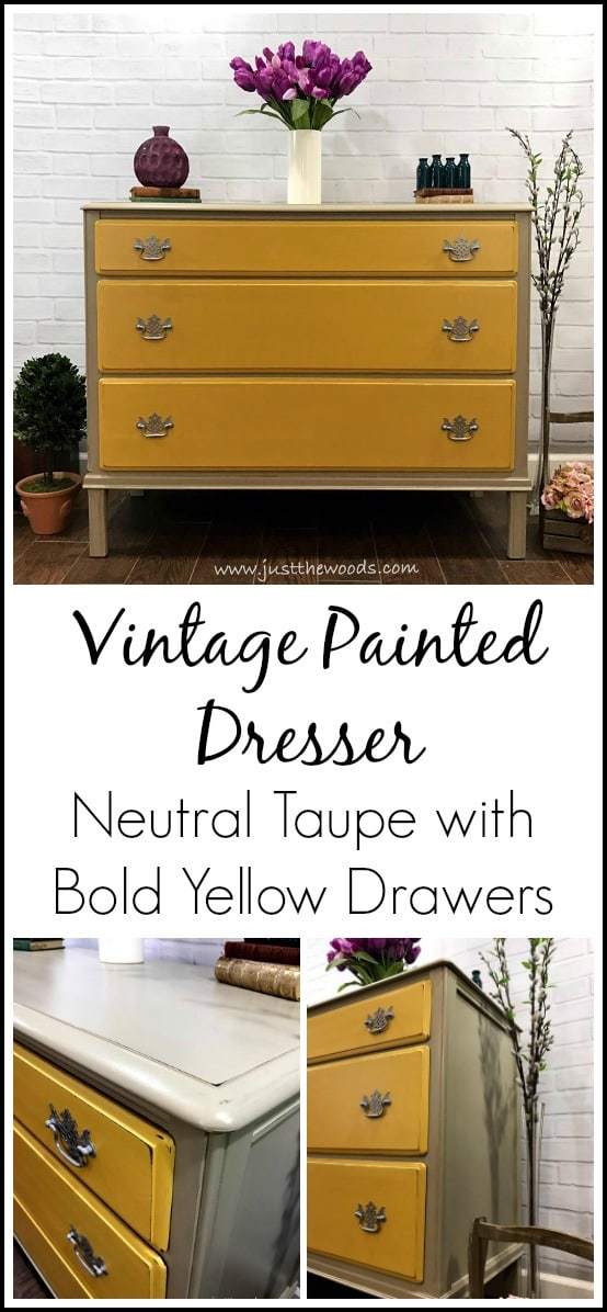 yellow-painted-drawers-on-dresser, vintage painted dresser