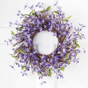 spring-floral-forsythia-twig-wreath, spring blooms, wreath, door wreath