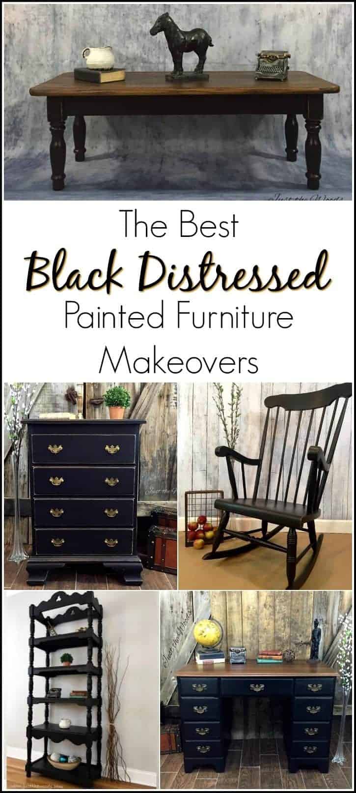 The best black distressed painted furniture makeovers. Black painted dressers, desks, and chairs. A timeless and classic painted finish.