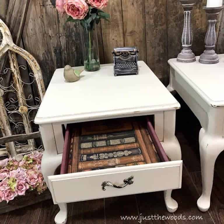 Painted End Tables with Lined Drawers by Just the Woods